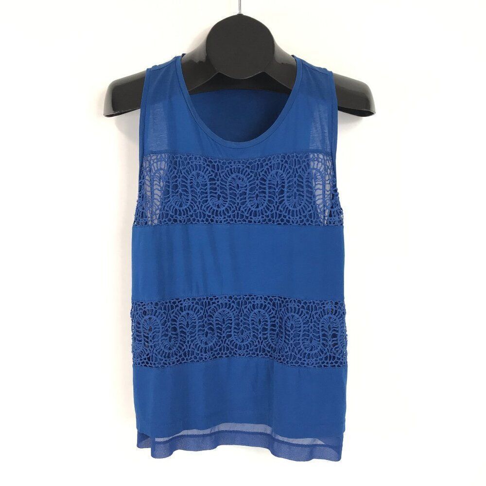 J. Crew Lace Panel Tank Top Women's Size Large Blue Sleeveless Crochet Summer